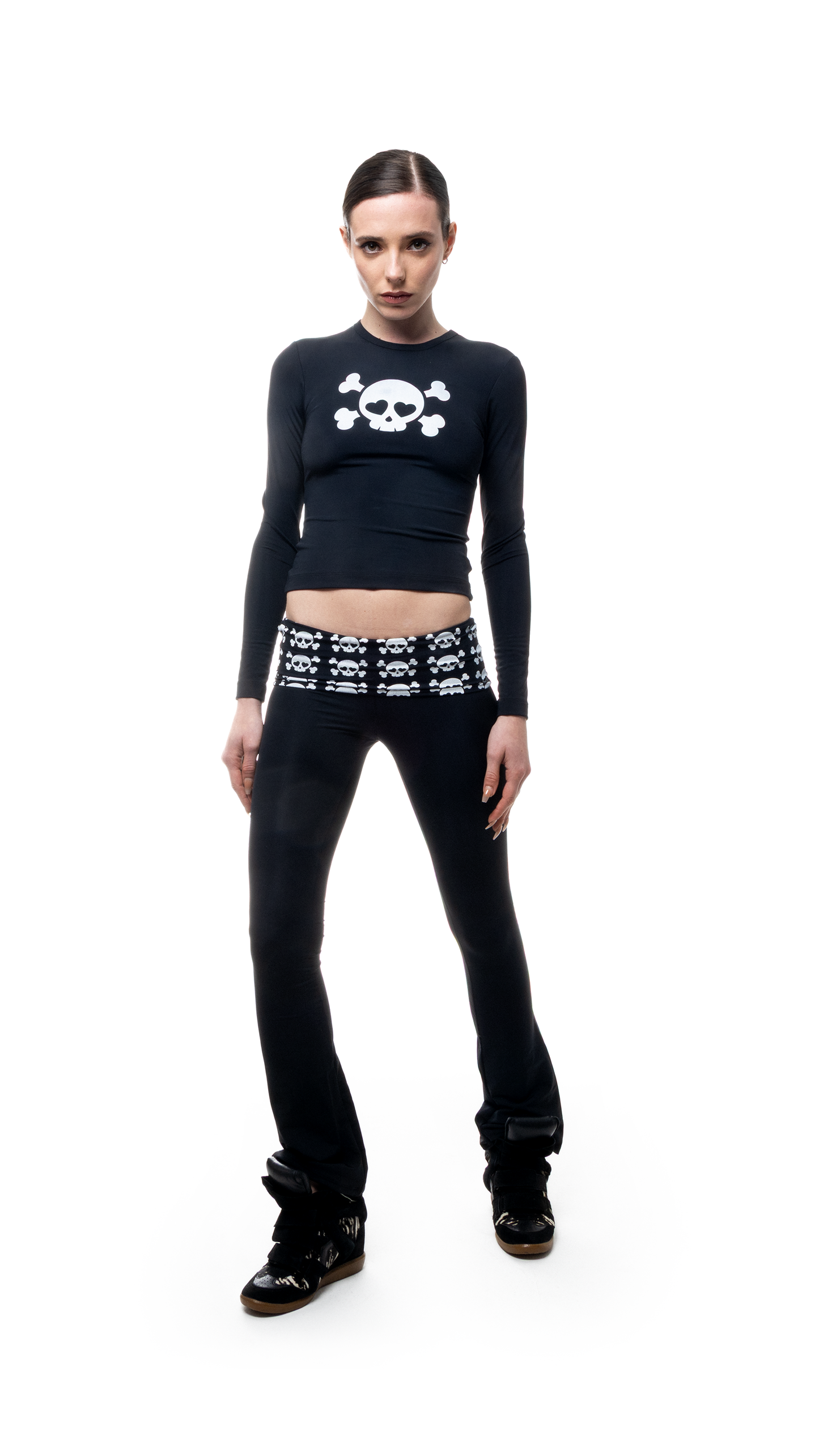 Cutie Skull Long Top Black